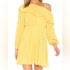 Anthropologie Endless Rose yellow pleated one shoulder mini dress